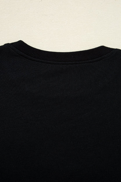 Black Chenille Game Day Graphic Drop Shoulder Sweatshirt