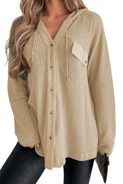 Apricot Thermal Waffle Knit Hooded Shacket - L & M Kee, LLC