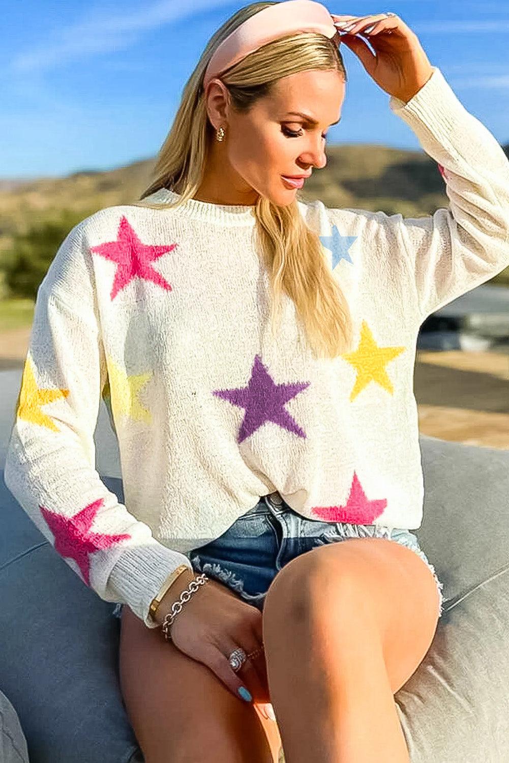 Colorful Star Pattern Loose Sweater - L & M Kee, LLC