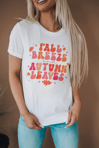 White FALL BREEZE and AUTUMN LEAVES Graphic Tee - L & M Kee, LLC