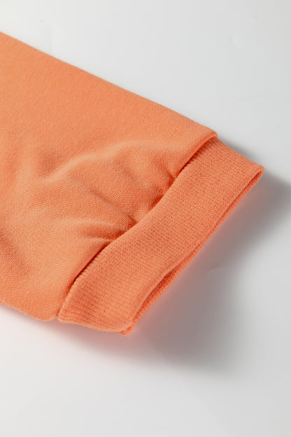 Grapefruit Orange Floral Bow Patched Exposed Seam Patchwork Slit Baggy Sweatshirt