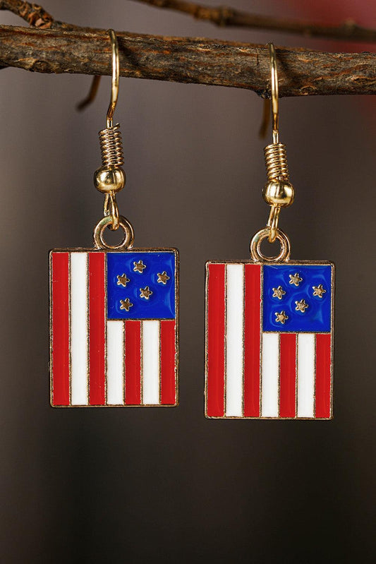 Dark Blue American Flag Print Patriotic Hook Earrings