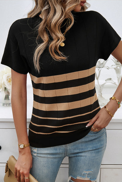 Black Striped Crew Neck Sweater T-shirt