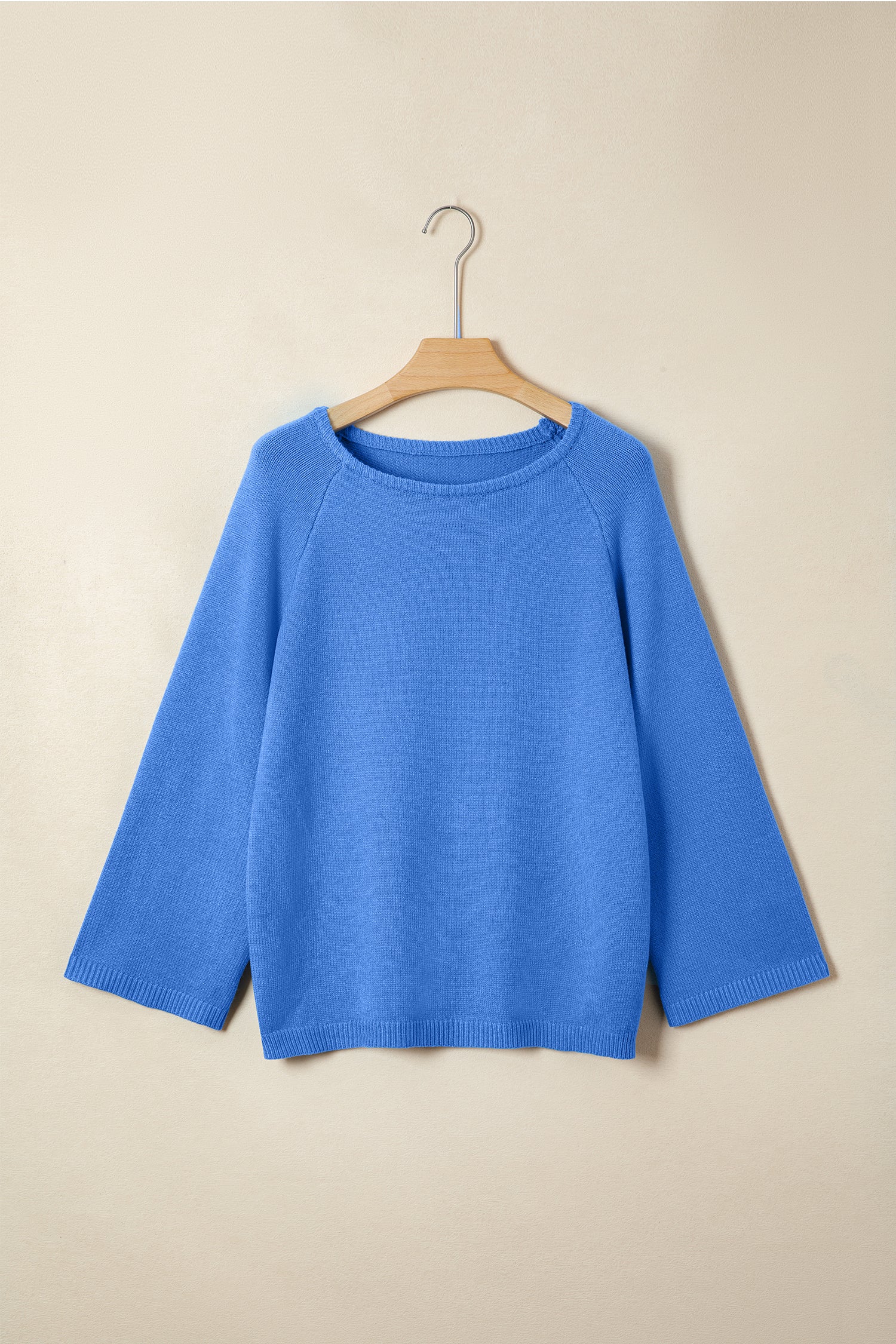 Sky Blue Solid Color Knit Loose Bracelet Sleeve Dolman Sweater