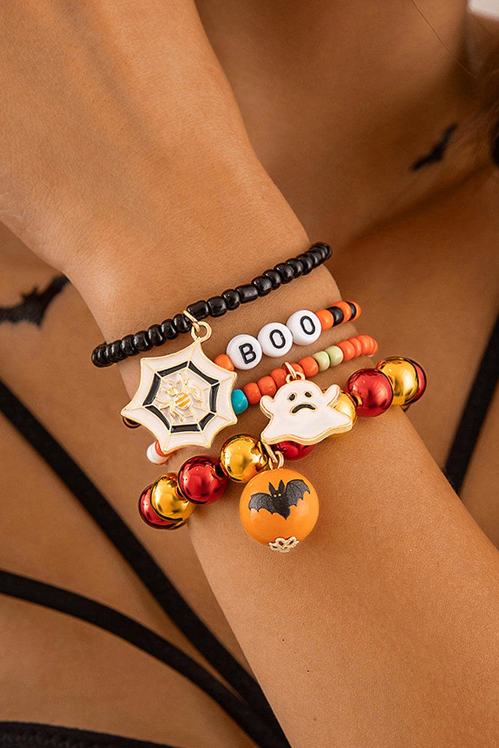 Orange 4pcs Halloween Ghost Spider Web Beaded Bracelet Set - L & M Kee, LLC