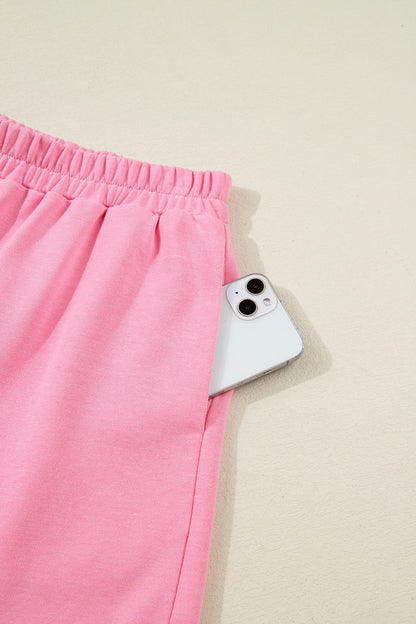 Sachet Pink Plaid Contrasted Double Christmas Tree Patched Raglan Sleeve Pullover 2pcs Short Set