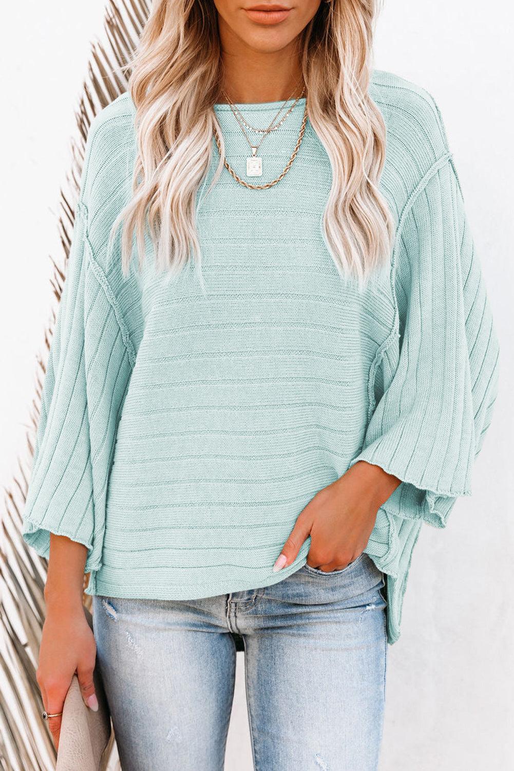 Green Exposed Seam Ribbed Knit Dolman Top - L & M Kee, LLC