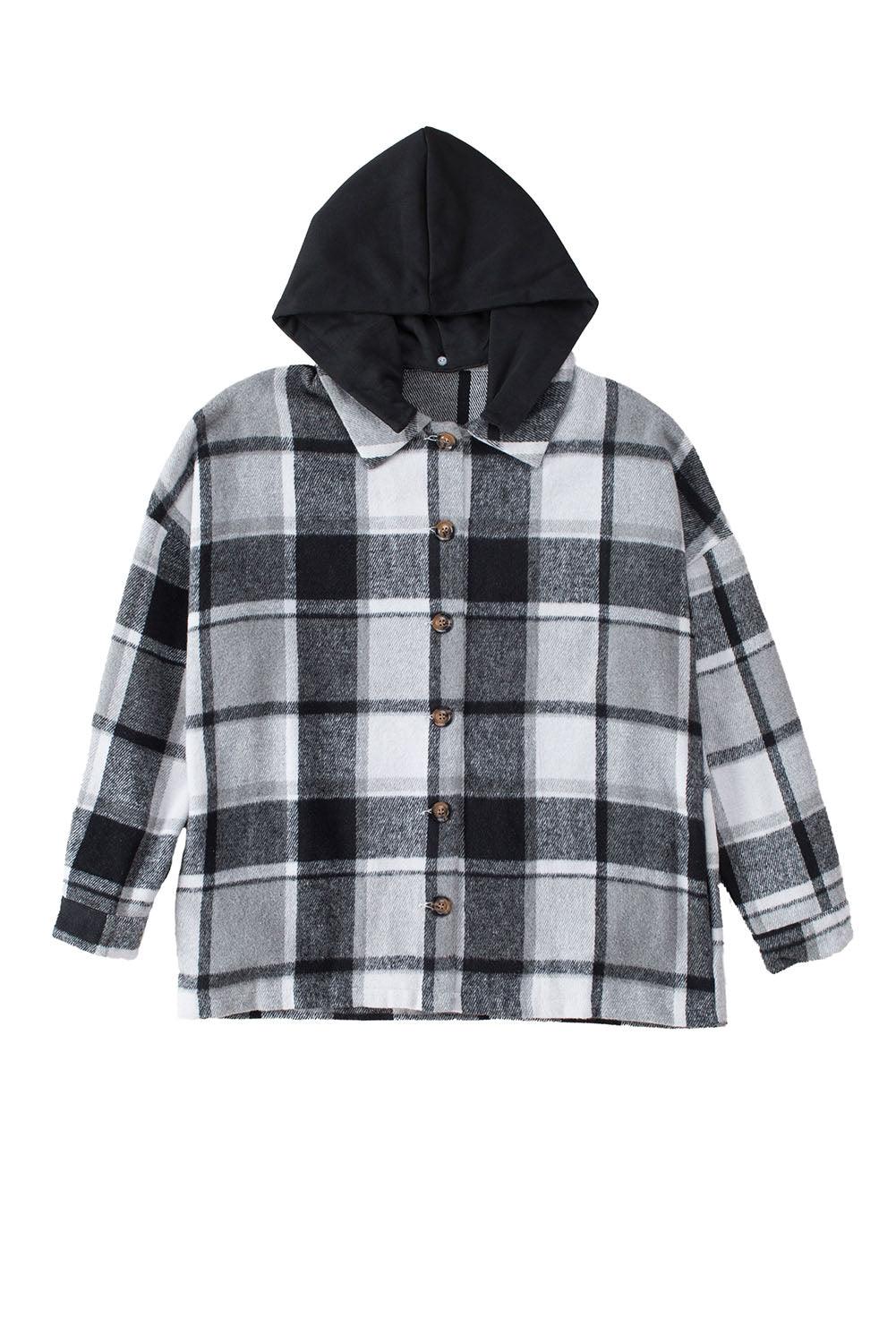 Red Hooded Plaid Button Front Shacket - L & M Kee, LLC