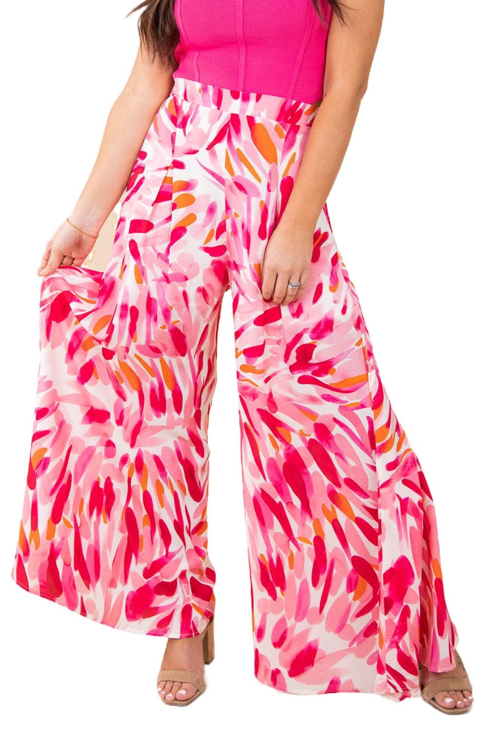 Boho Abstract Floral Print Wide Leg Pants - L & M Kee, LLC