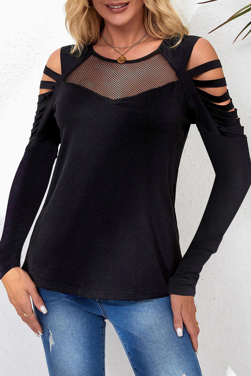 Mesh Patch Ripped Long Sleeve Top - L & M Kee, LLC