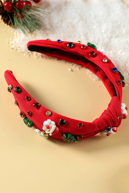 Fiery Red Cartoon Christmas Pattern Rhinestone Knotted Headband