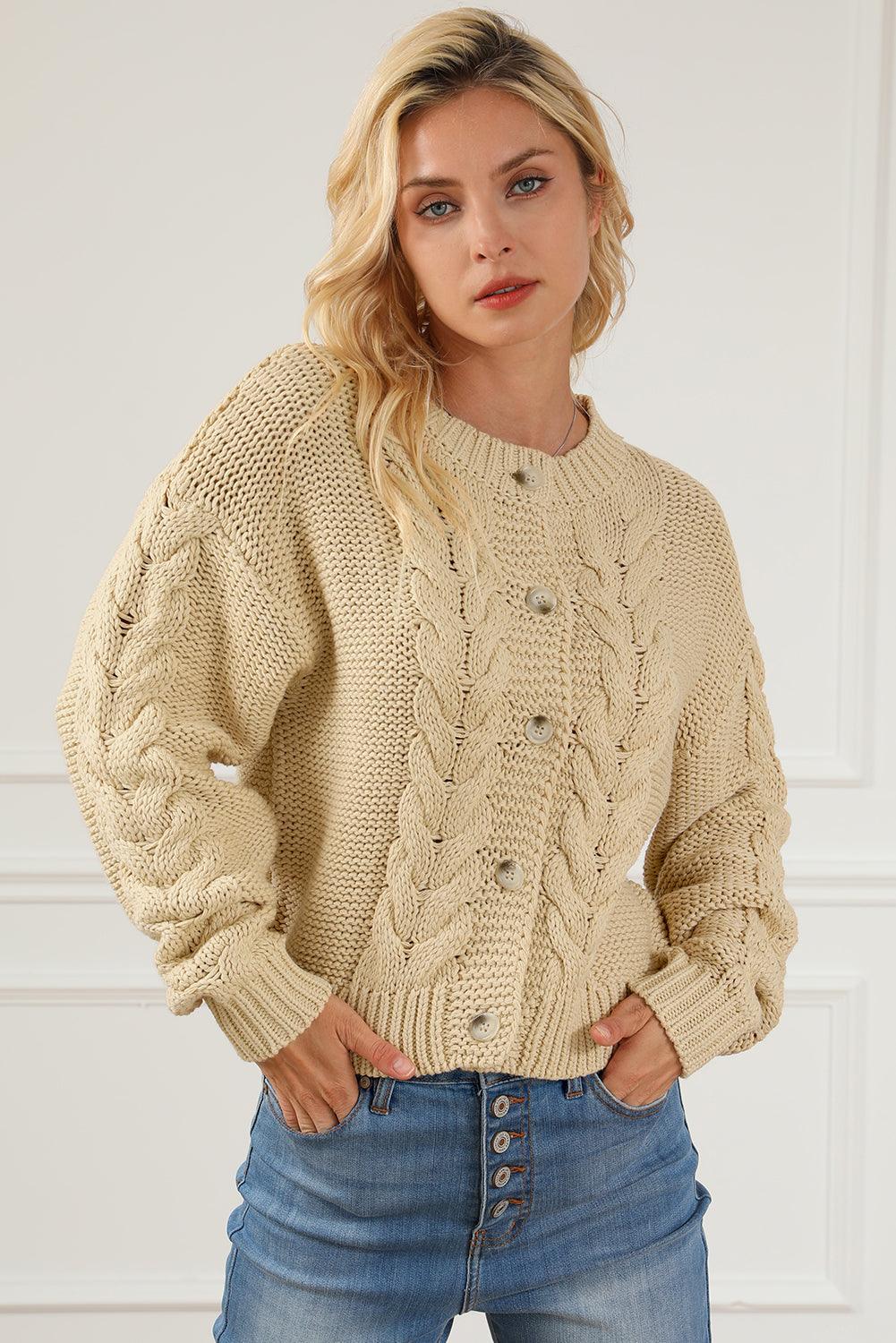 Apricot Cable Knit Buttoned Cardigan - L & M Kee, LLC