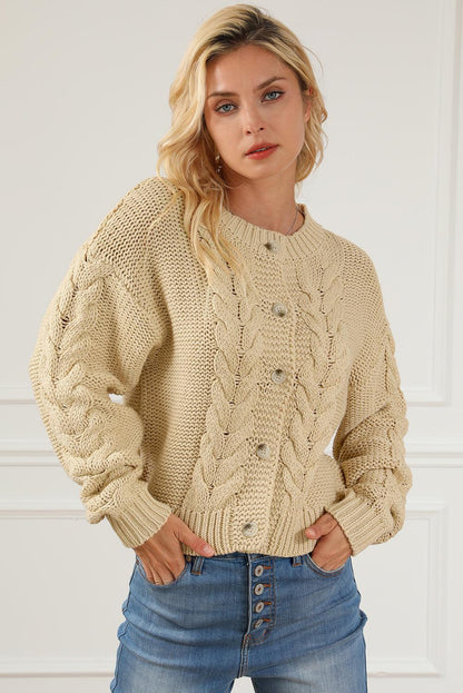 Apricot Cable Knit Buttoned Cardigan - L & M Kee, LLC