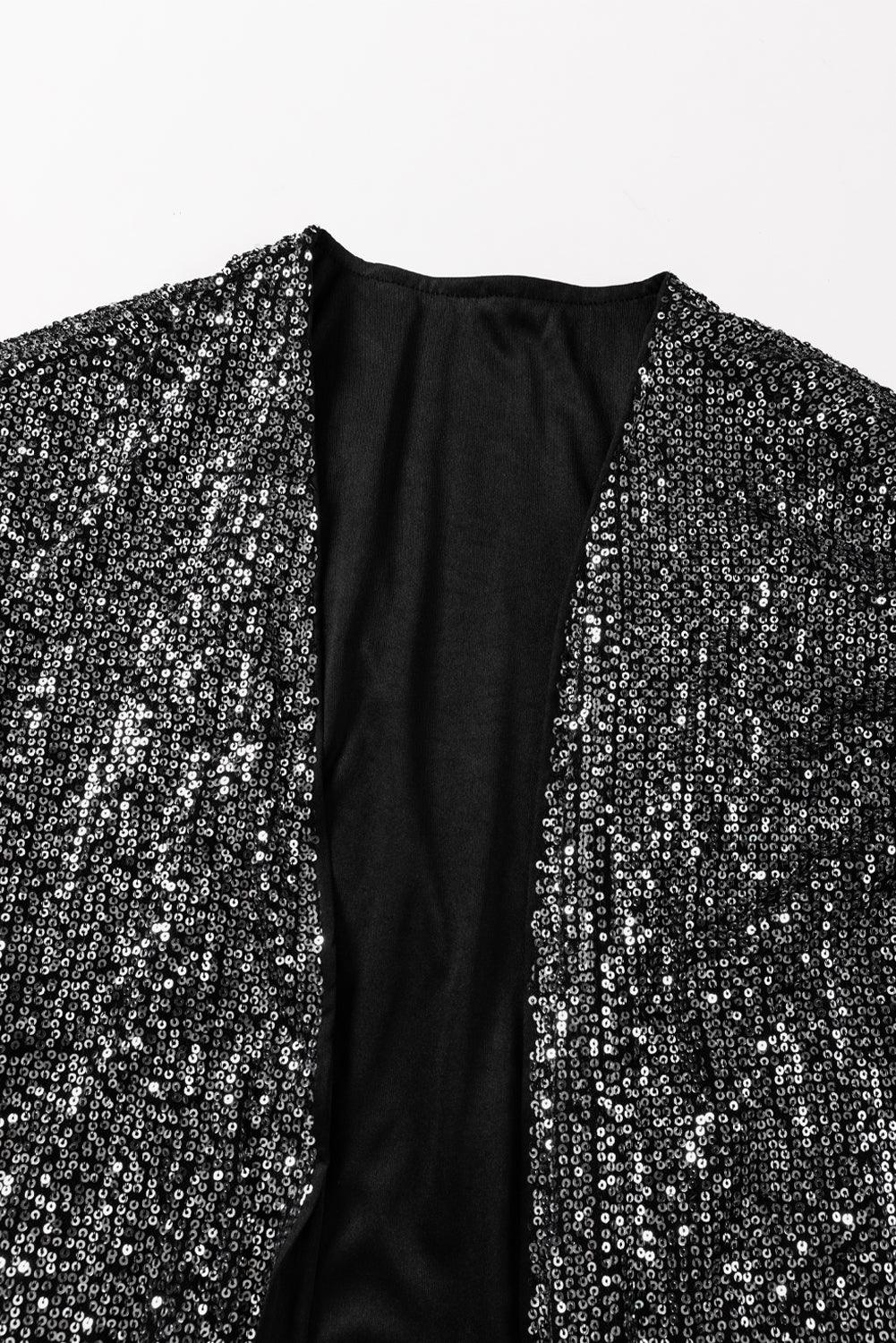 Silvery Sequin 3/4 Sleeve Kimono - L & M Kee, LLC