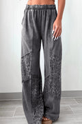 Dark Grey Mineral Wash Leopard Patchwork Loose Pants