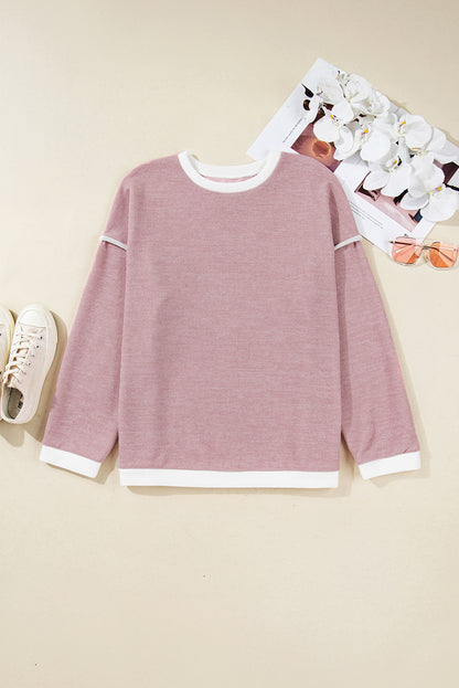 Light Pink Contrast Trim Knitted Drop Shoulder Plus Size Top