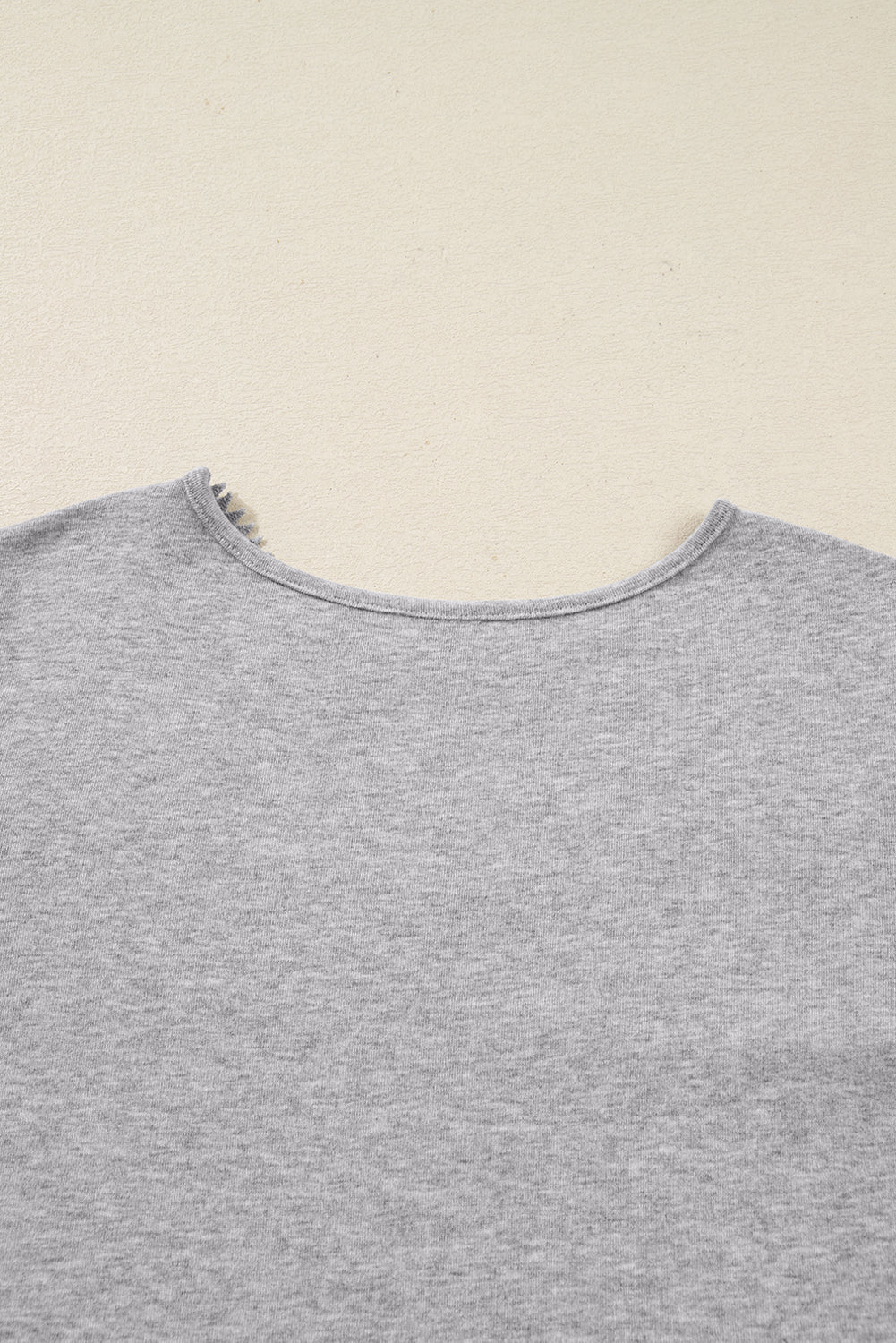 Gray Hollowed Lace Ribbed Knit Long Sleeve Patchwork Top