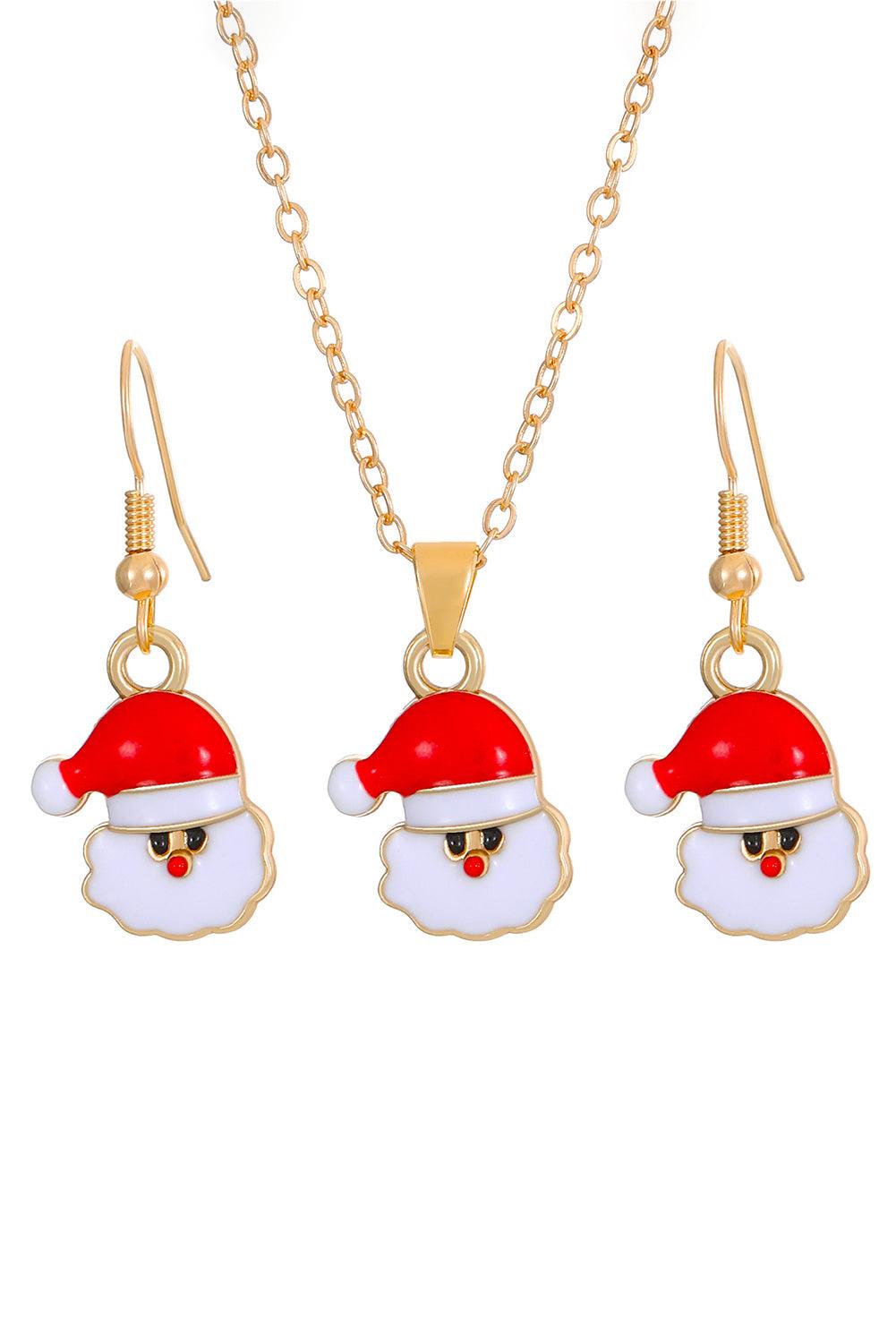 Fiery Red Christmas Santa Claus Earrings and Necklace Set - L & M Kee, LLC