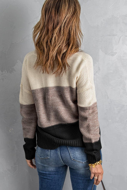 Gray Color Block Netted Texture Pullover Sweater - L & M Kee, LLC