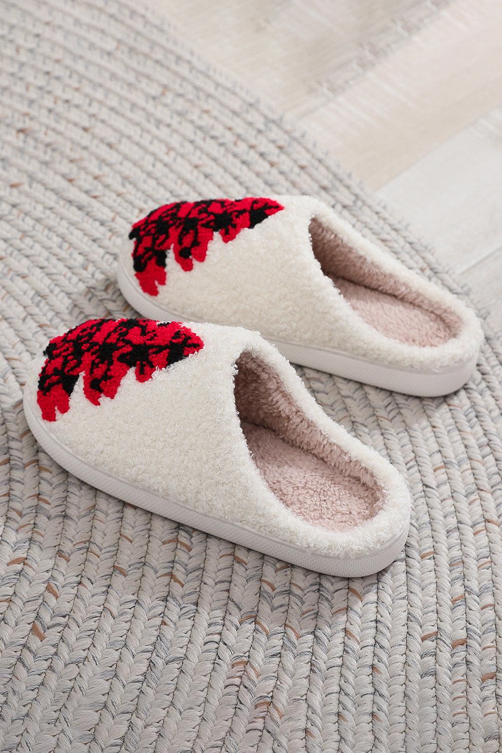 White Christmas Deer Home Indoor Plush Slippers - L & M Kee, LLC