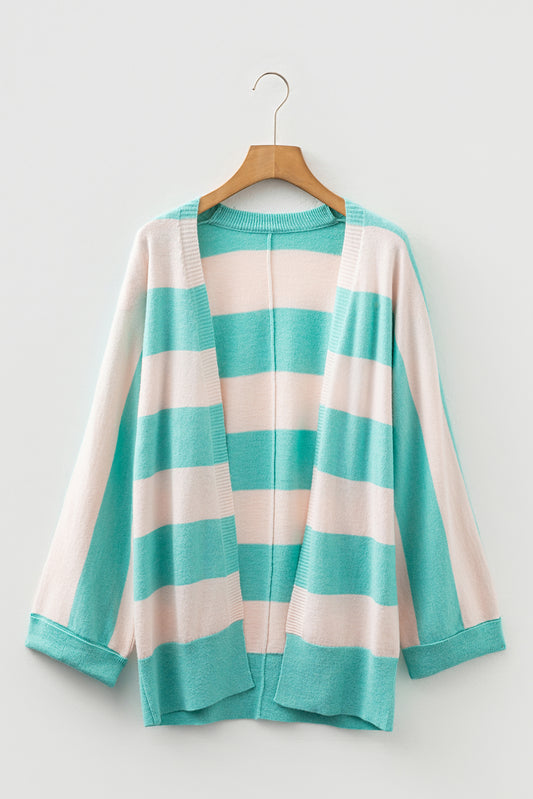 Iceland Blue Colorblock Knit Open Front Short Casual Cardigan