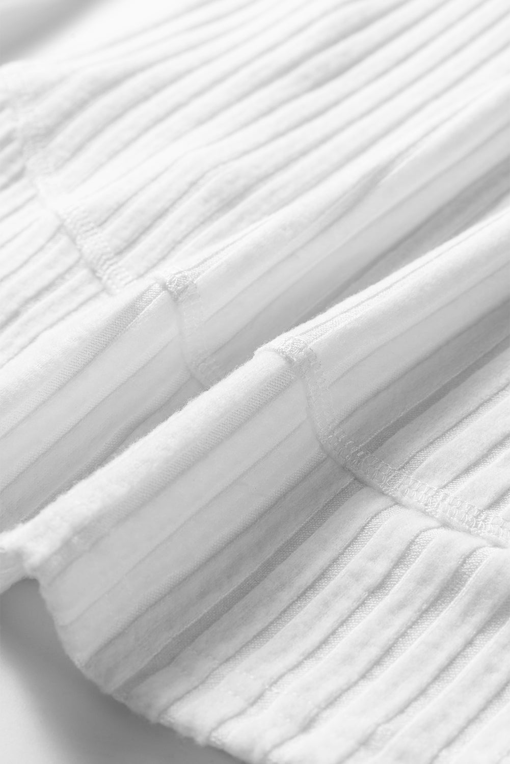 White Ribbed Texture Round Neck Long Sleeve Rounded Hem Knit Top