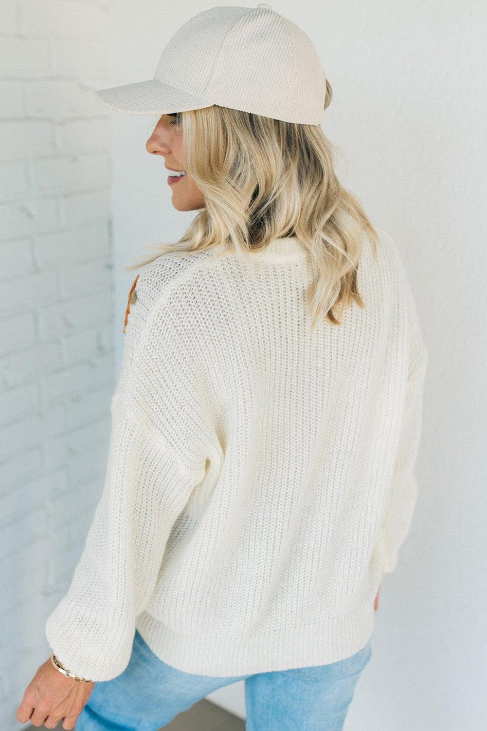 White Pumpkin Yarn Stitch Ribbed Knit Sweater - L & M Kee, LLC