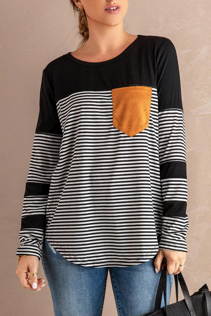 Black Pinstripe Patch Pocket Top - L & M Kee, LLC