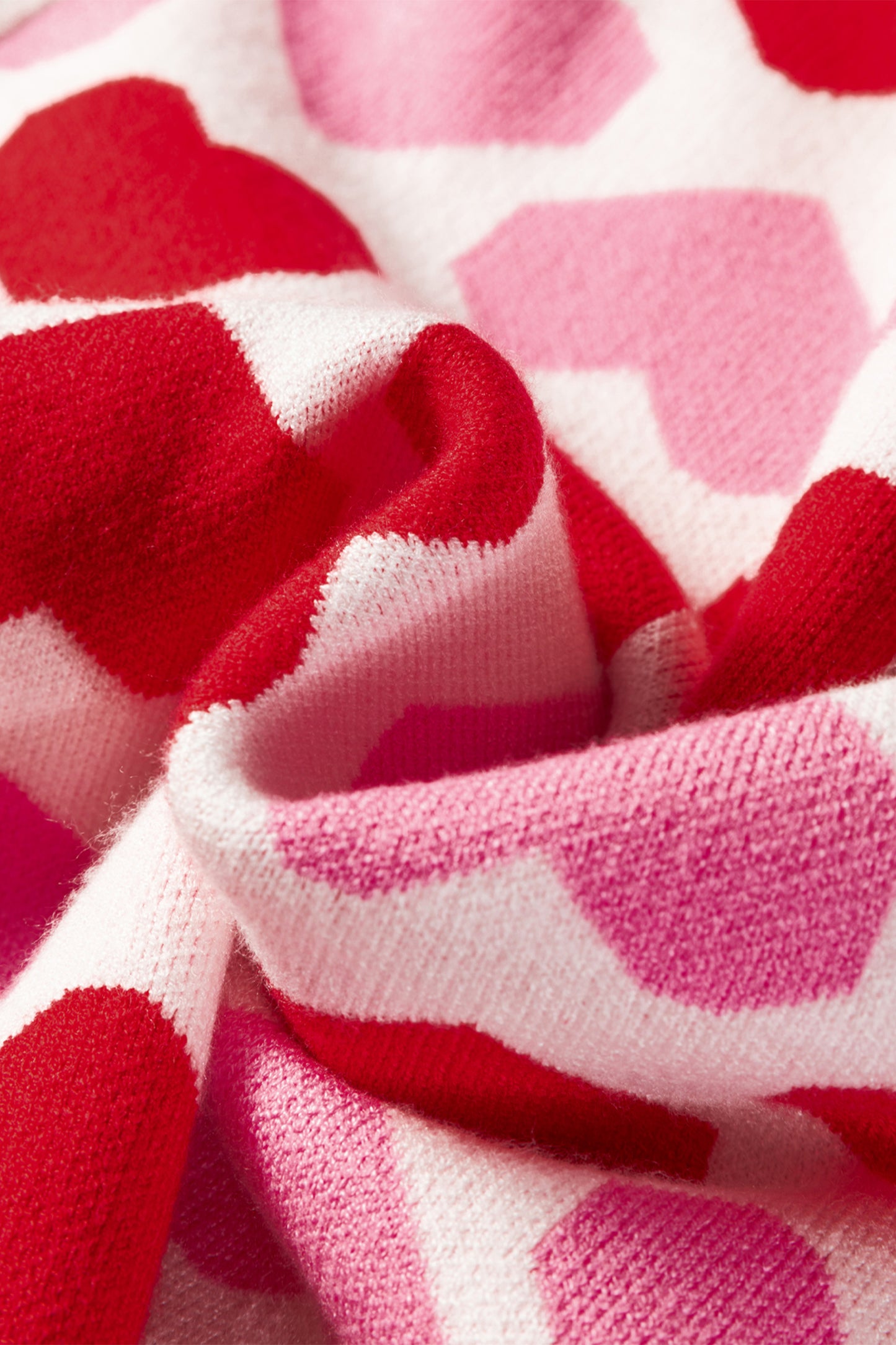 Sachet Pink 2-tone Heart Print Valentine Crew Neck Short Sleeve Sweater