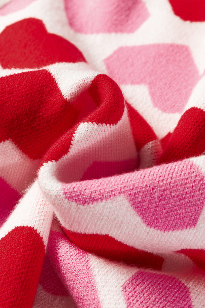 Sachet Pink 2-tone Heart Print Valentine Crew Neck Short Sleeve Sweater