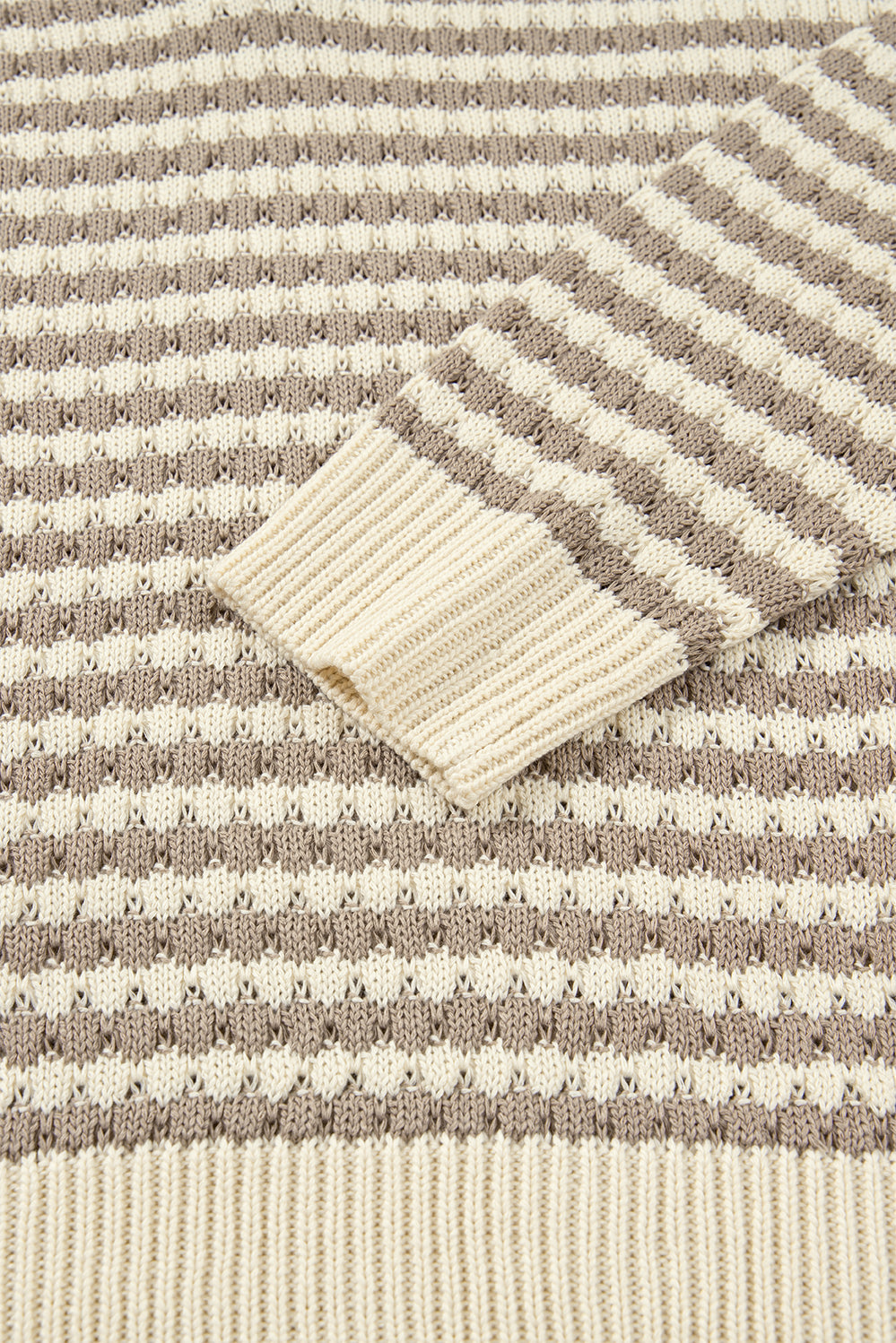 Khaki Stripe Plus Size V Neck Drop Shoulder Sweater