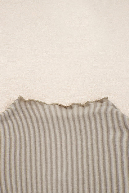 Jet Stream Floral Embroidered Detail Ribbed Long Sleeve Top