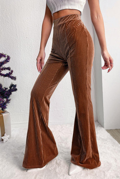 Chestnut Solid Color High Waist Flare Corduroy Pants - L & M Kee, LLC