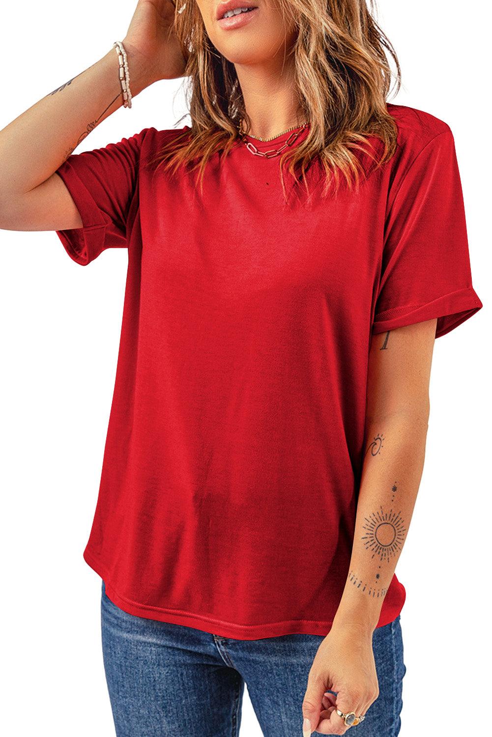 Red Casual Plain Crew Neck Tee - L & M Kee, LLC