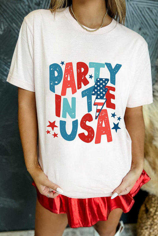 White PARTY IN THE USA American Flag Bolt Graphic Tee - L & M Kee, LLC