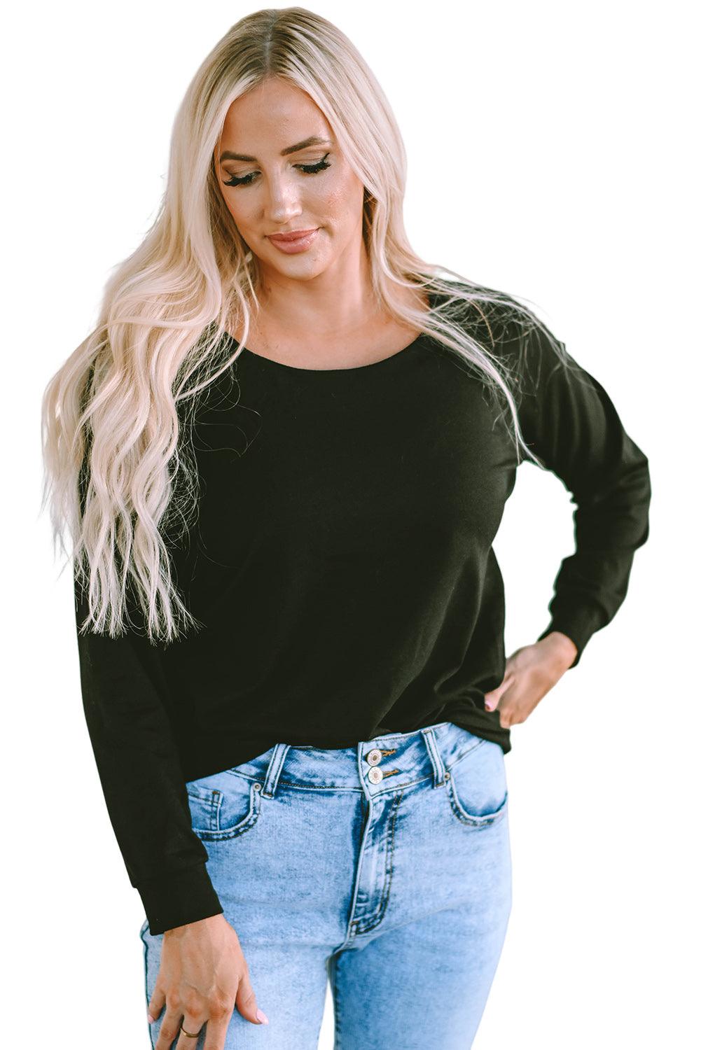 Solid Casual Round Neck Raglan Long Sleeve Tee - L & M Kee, LLC