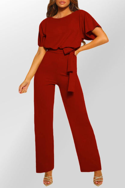 Blue Oh So Glam Belted Wide Leg Jumpsuit - L & M Kee, LLC