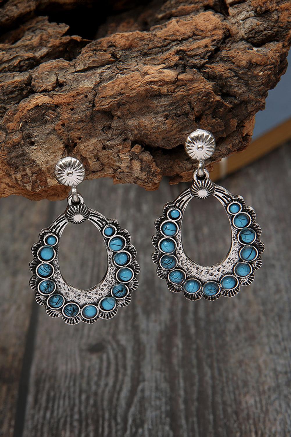 Silvery Western Turquoise Cut Out Stud Drop Earrings - L & M Kee, LLC