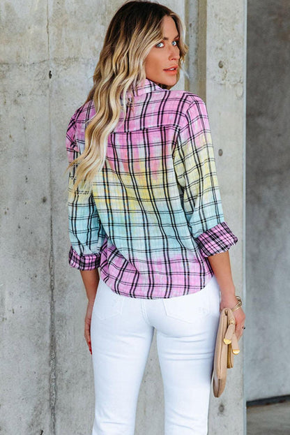 Multicolor Tie Dye Plaid Button Up Shirt - L & M Kee, LLC