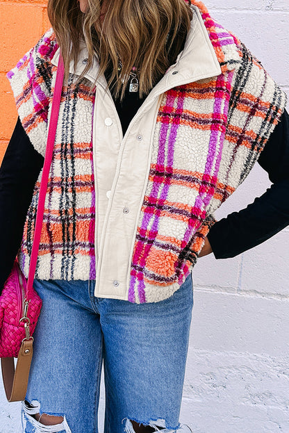 Rose Sherpa Plaid Jacket Vest