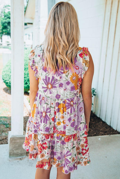 Ruffled Tank Floral Dress - L & M Kee, LLC