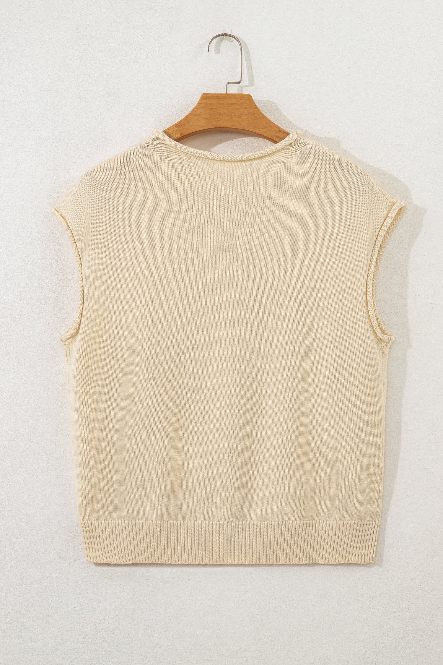 Apricot Buttoned Front Rolled Hem Cap Sleeve Sweater Top
