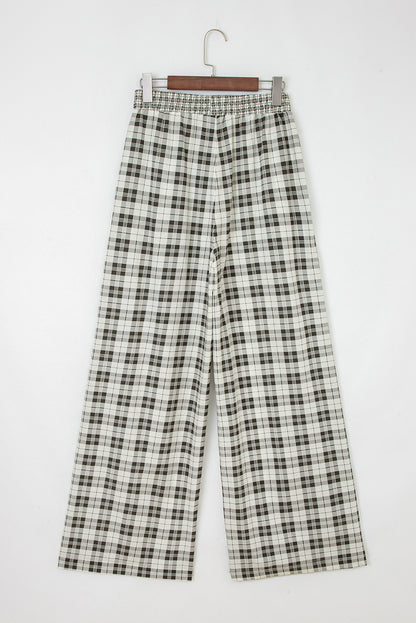 Gray Plaid Wide Leg Casual Pants