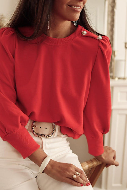 Rose Tan Button Tab Detail Long Sleeve Top - L & M Kee, LLC