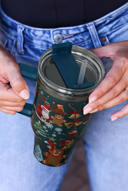 Sail Blue Christmas Pattern Print Handled Stainless Steel Tumblers - L & M Kee, LLC