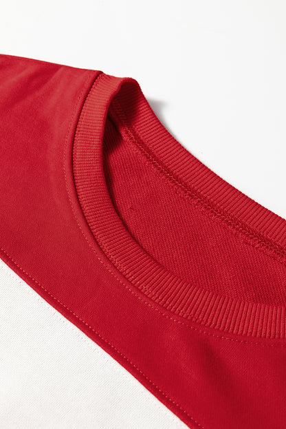 Fiery Red Colorblock Drop Shoulder Baggy Sweatshirt
