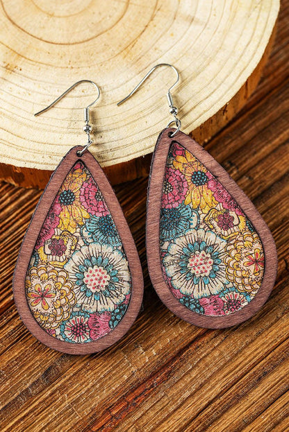 Contrast Trim Floral Print Drop Earrings - L & M Kee, LLC