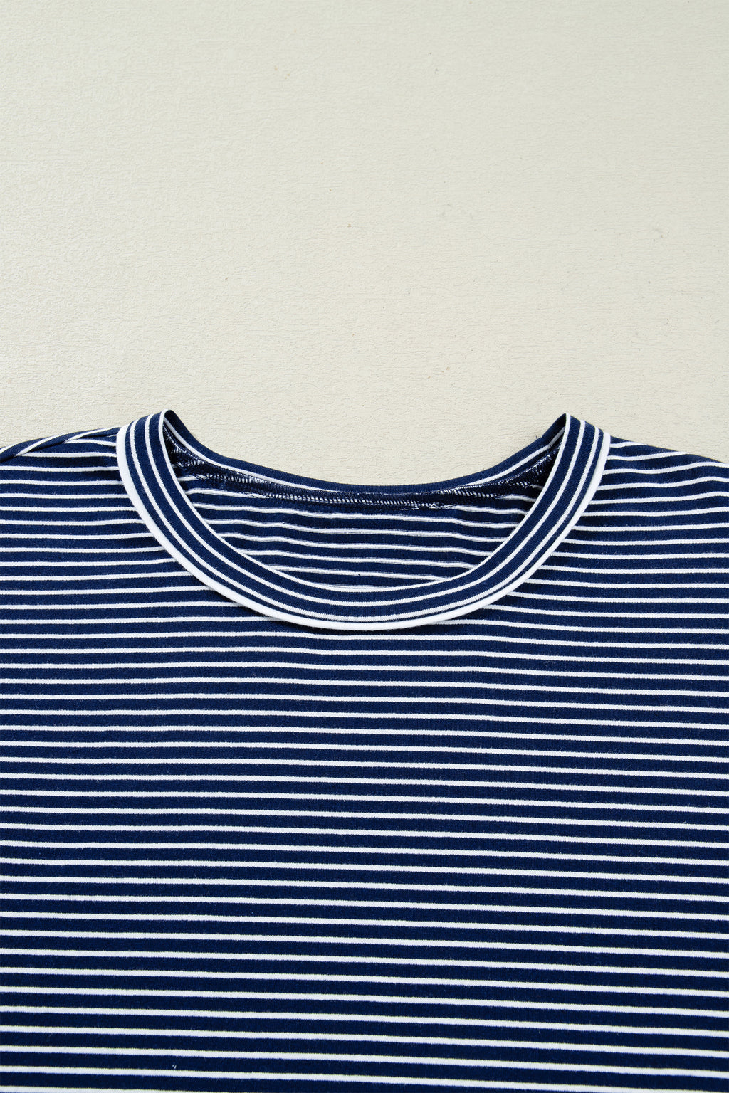 Blue Stripe Drop Shoulder Round Neck Long Sleeve Tee and Buttoned Shorts 2pcs Lounge Set