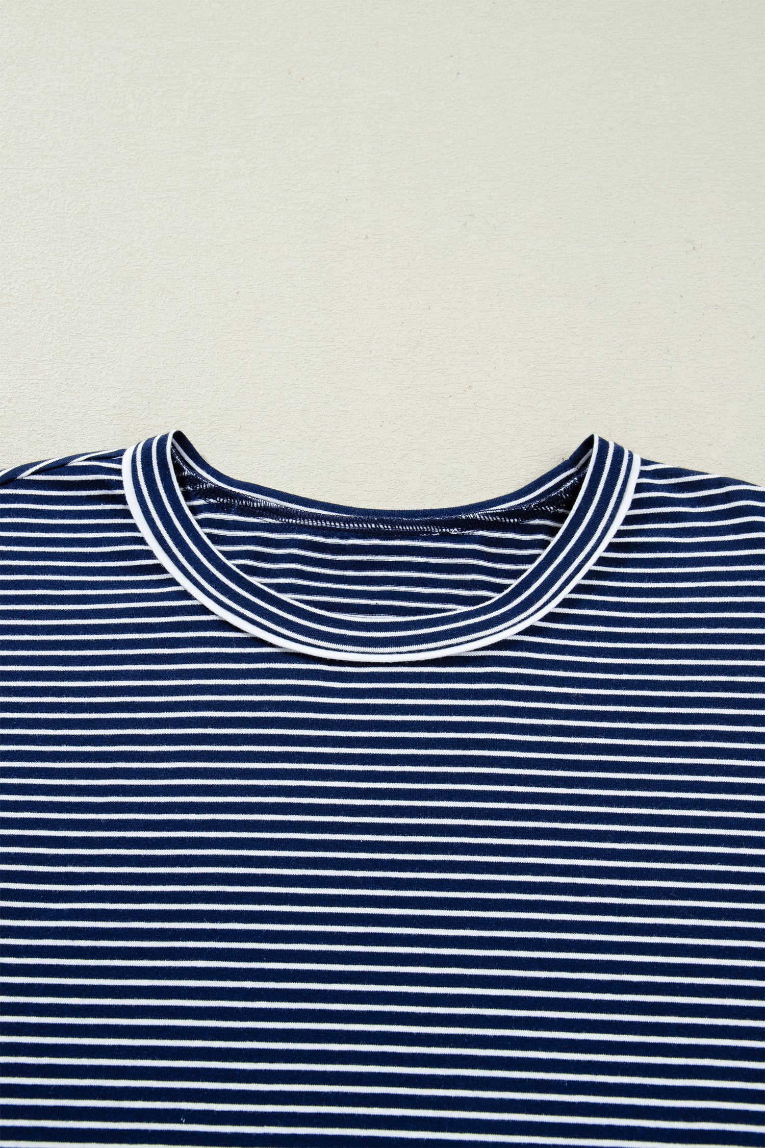 Blue Stripe Drop Shoulder Round Neck Long Sleeve Tee and Buttoned Shorts 2pcs Lounge Set