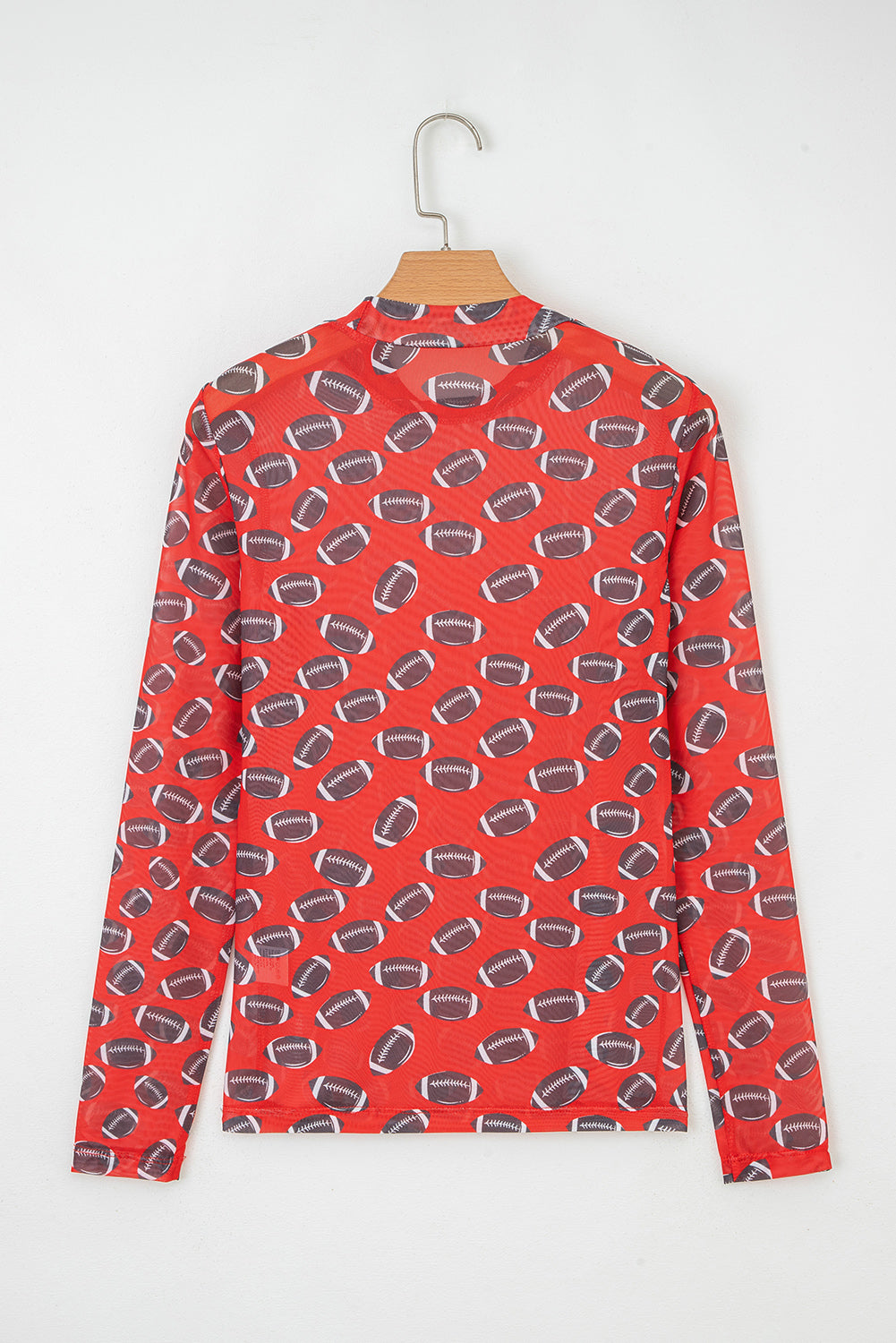 Brown Game Day Rugby Mesh Sheer Long Sleeve Top